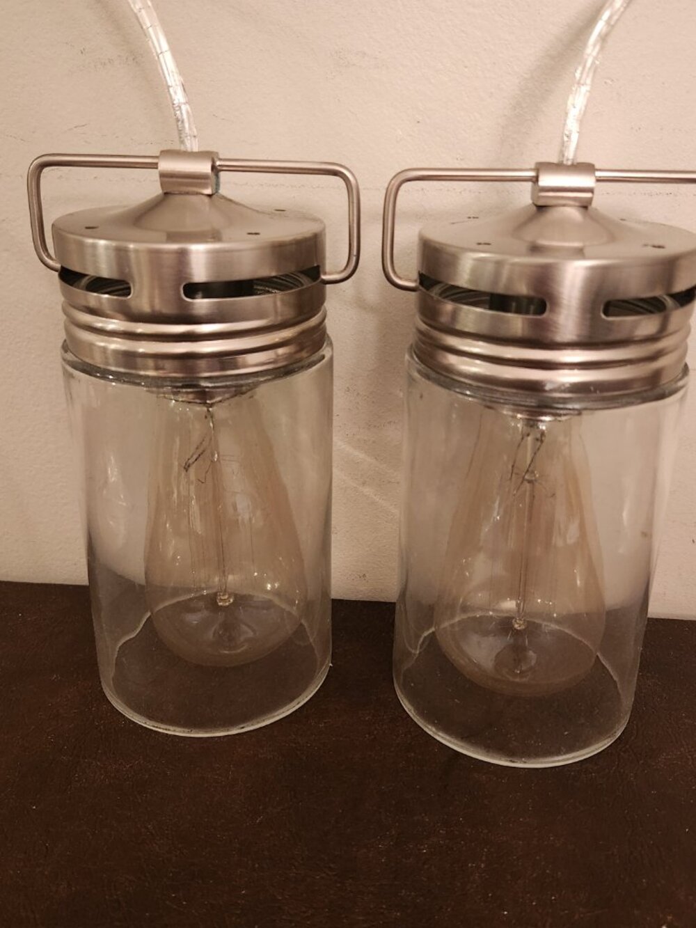 Set of 2 - Allen Roth Lights Brushed Nickel Farmhouse Clear Glass -Preowned